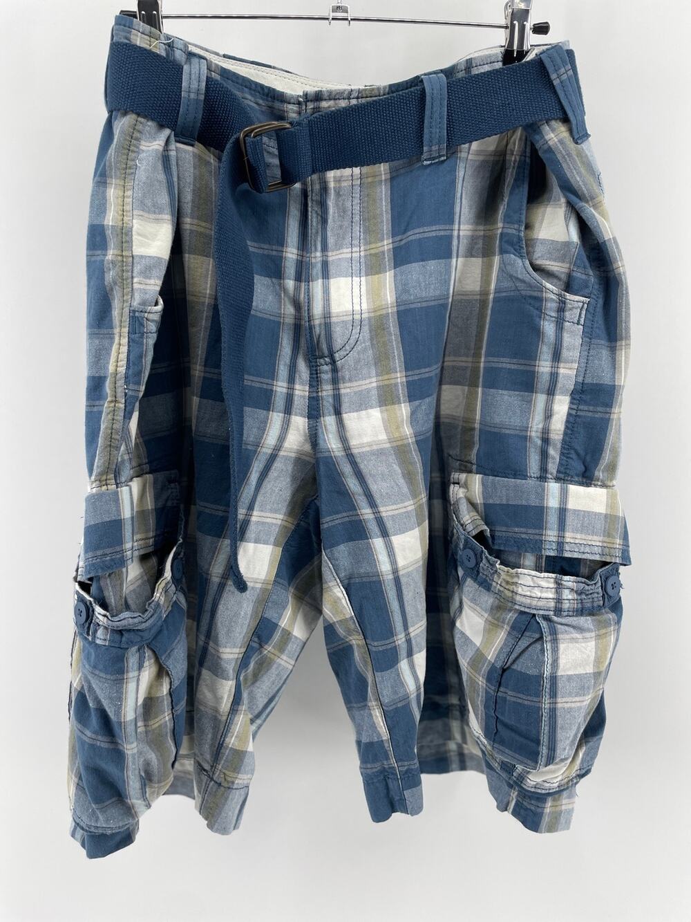 Urban Pipeline Cargo Shorts Men’s 36x12 Blue Plaid Vintage Thrasher Y2K